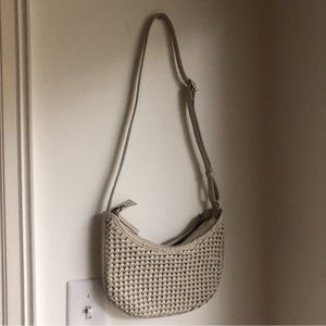 Bembien Mini Sling Bag in Woven Cream Leather